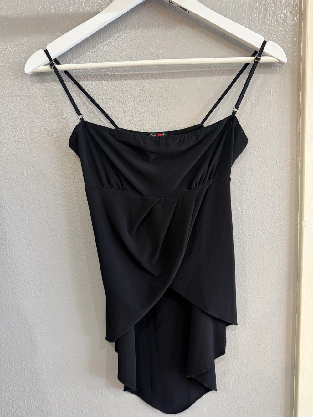 Black Draped Asymmetrical Cami Top - One Heart Y2K